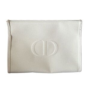 Christian Dior Beauty Pouch Makeup Bag Light Grey Medium Canvas Authentic